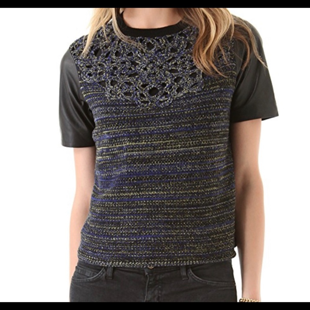 Rachel Roy NWT black leather and knit top lined